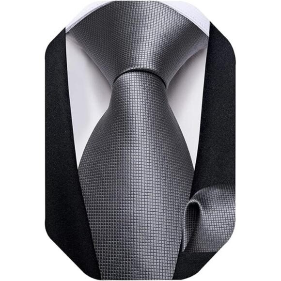 Mens Solid Color Tie & Pocket Square Set Woven Silk Plain Necktie & Handkerchief - Picture 6 of 6